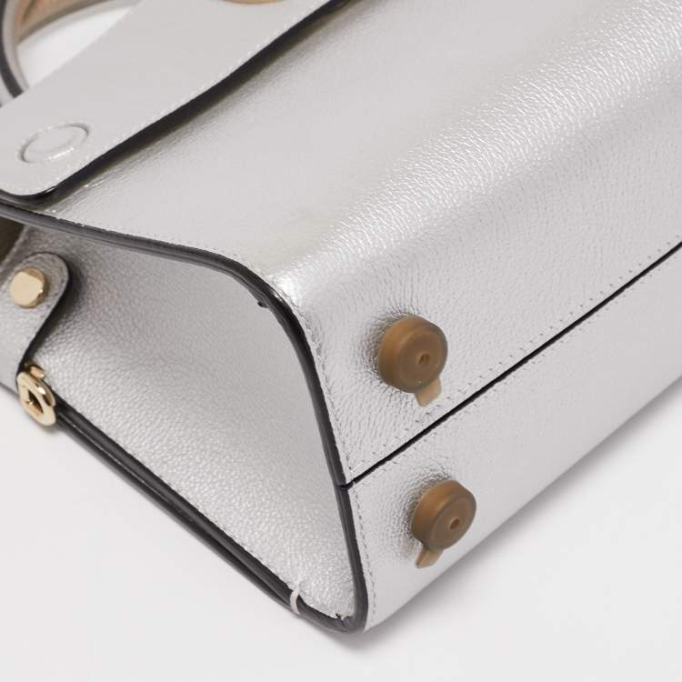 Pre Owned Dior Matte Silver Leather Mini Diorever Top Handle Bag