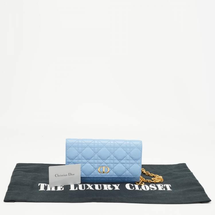 Pre Owned Dior Light Blue Cannage Leather Caro Belt Pouch with Chain