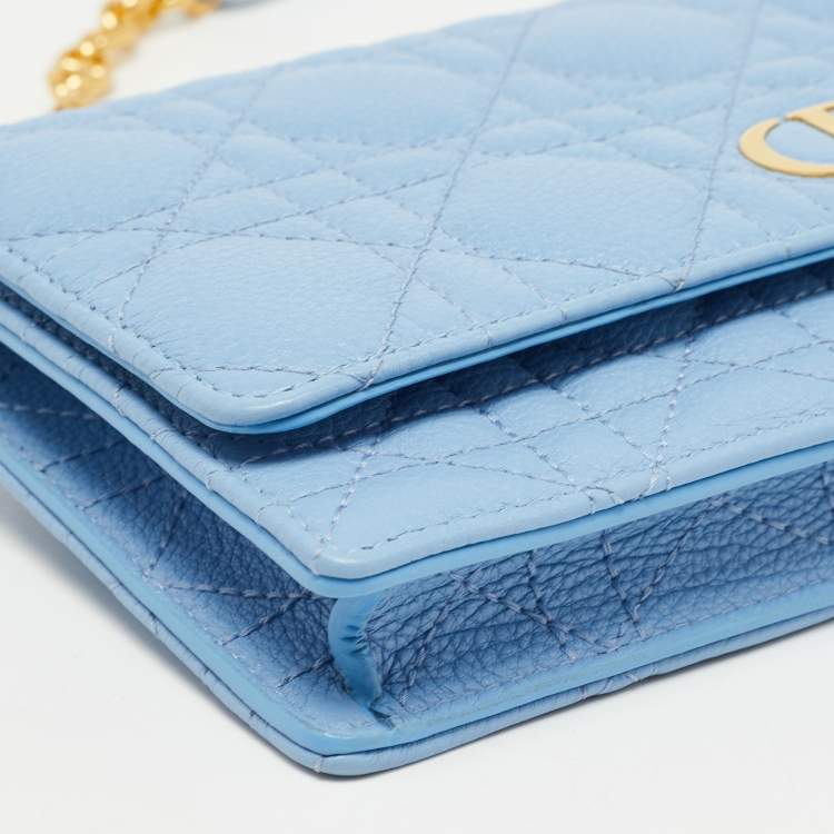 Pre Owned Dior Light Blue Cannage Leather Caro Belt Pouch with Chain
