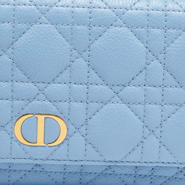 Pre Owned Dior Light Blue Cannage Leather Caro Belt Pouch with Chain