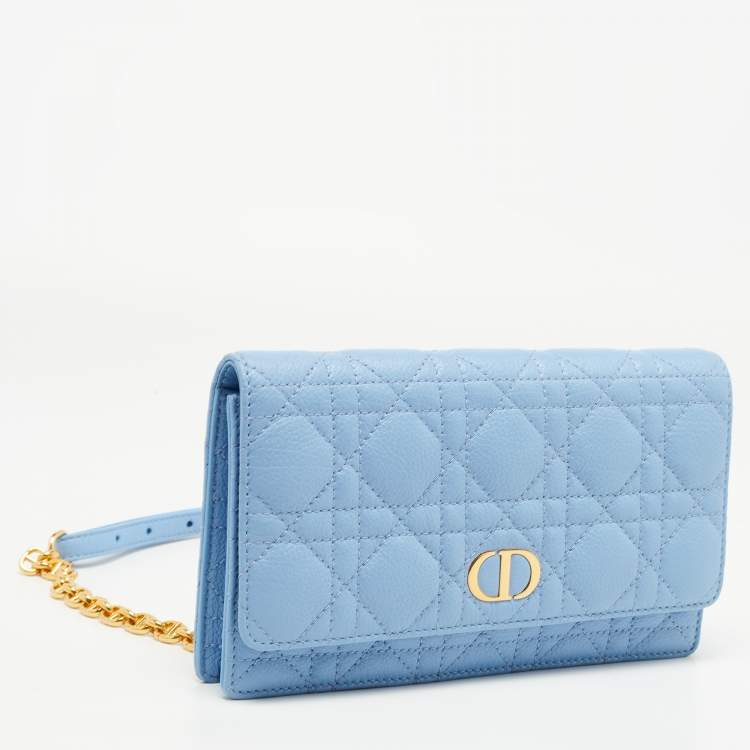 Pre Owned Dior Light Blue Cannage Leather Caro Belt Pouch with Chain