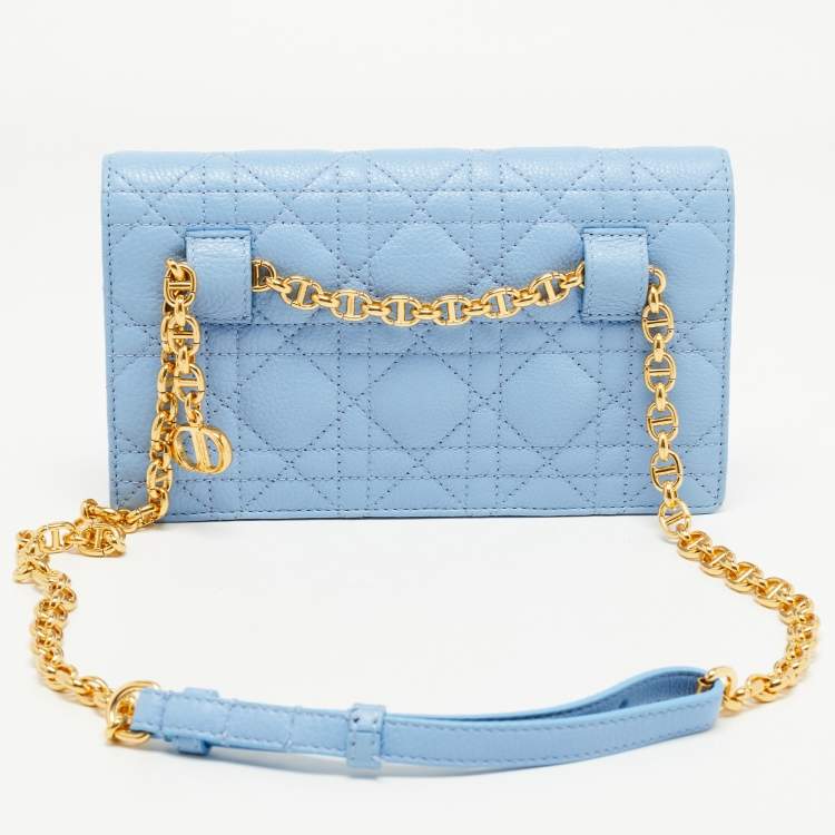 Pre Owned Dior Light Blue Cannage Leather Caro Belt Pouch with Chain