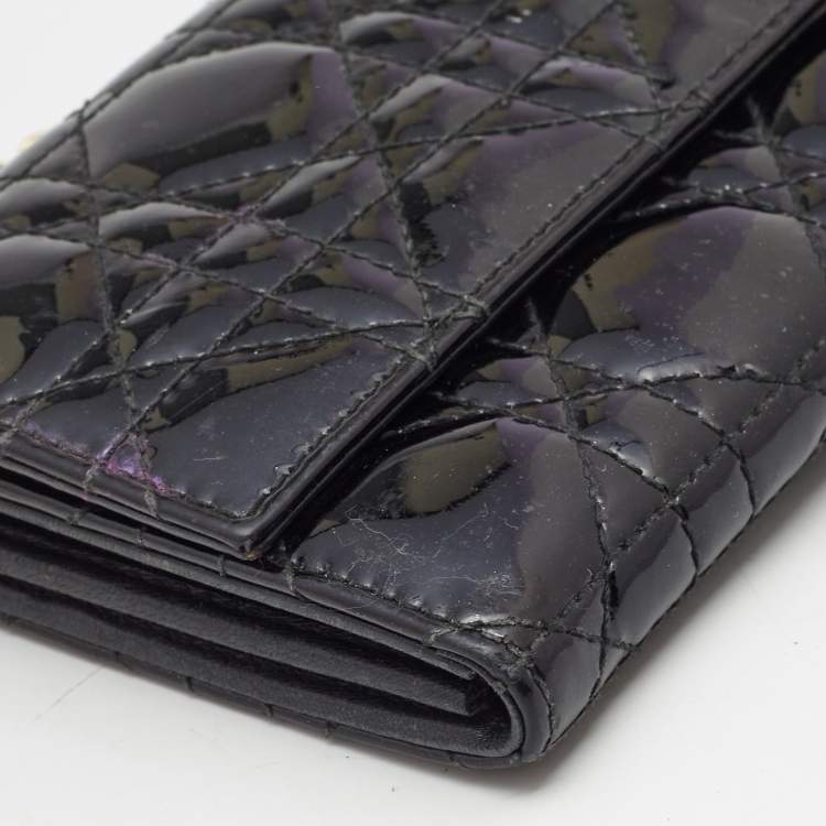 Pre Owned Dior Black Cannage Patent Leather Rendezvous Wallet on Chain