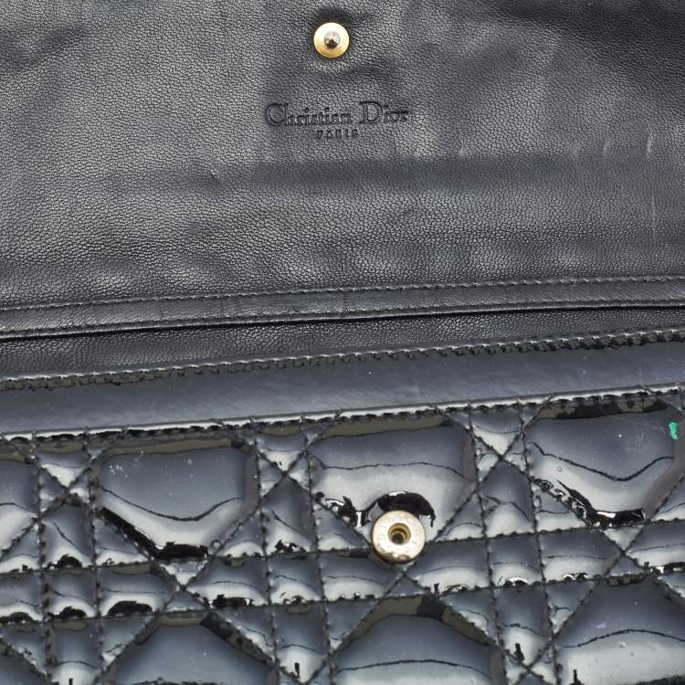 Pre Owned Dior Black Cannage Patent Leather Rendezvous Wallet on Chain
