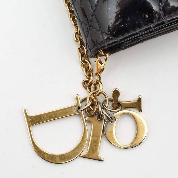 Pre Owned Dior Black Cannage Patent Leather Rendezvous Wallet on Chain