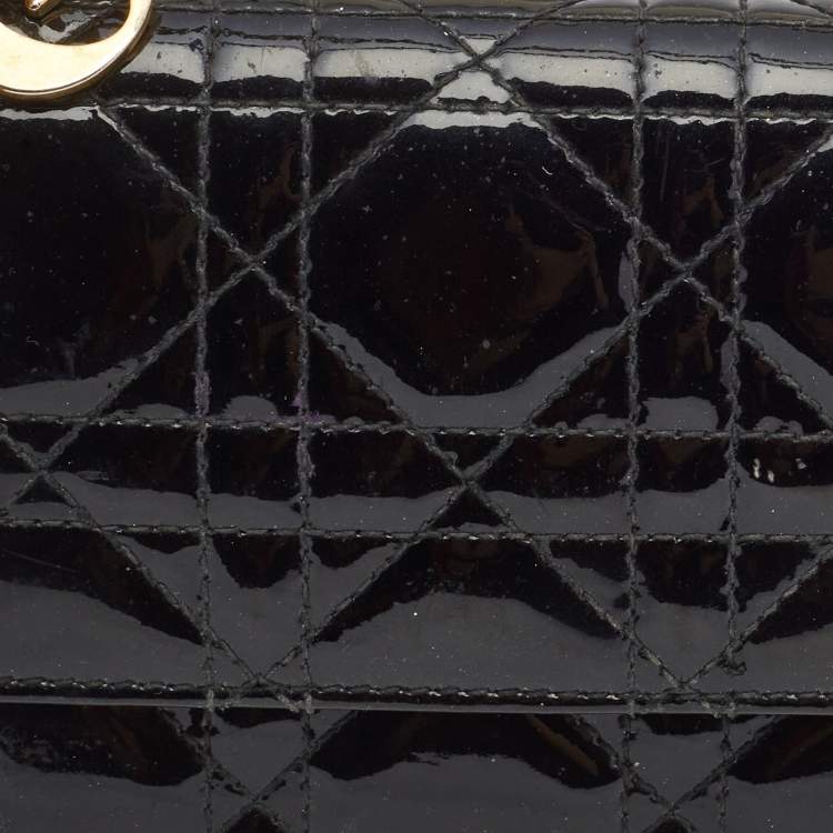 Pre Owned Dior Black Cannage Patent Leather Rendezvous Wallet on Chain