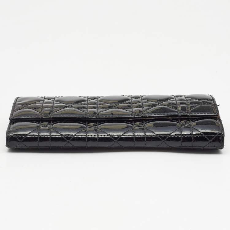 Pre Owned Dior Black Cannage Patent Leather Rendezvous Wallet on Chain