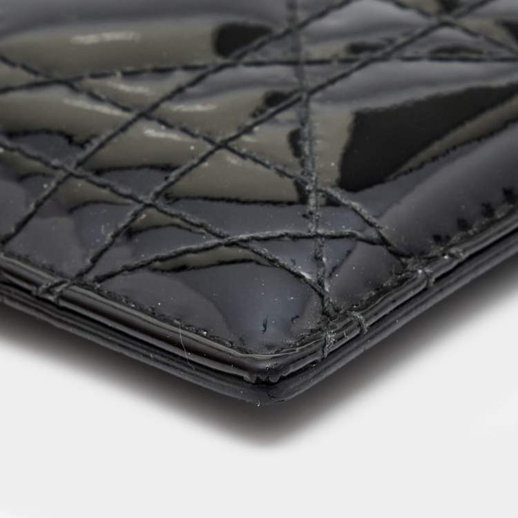 Pre Owned Dior Black Cannage Patent Leather Lady Dior Card Holder