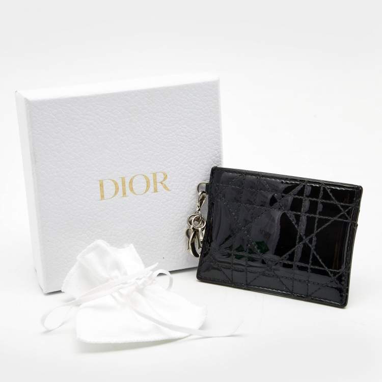 Pre Owned Dior Black Cannage Patent Leather Lady Dior Card Holder