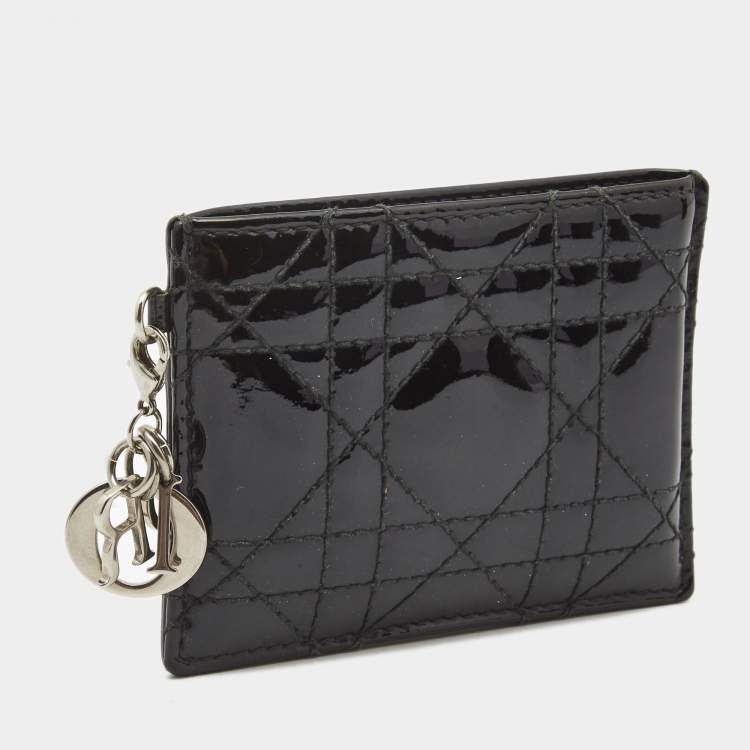 Pre Owned Dior Black Cannage Patent Leather Lady Dior Card Holder