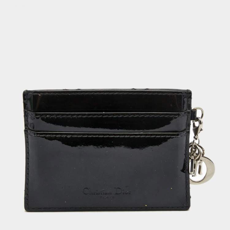 Pre Owned Dior Black Cannage Patent Leather Lady Dior Card Holder