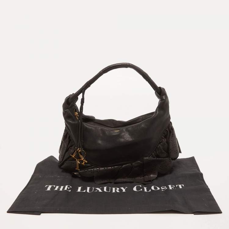Pre Owned Dior Black Leather Small Gypsy Ruffle Hobo