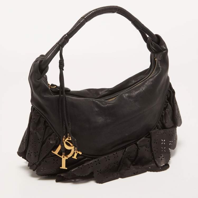 Pre Owned Dior Black Leather Small Gypsy Ruffle Hobo