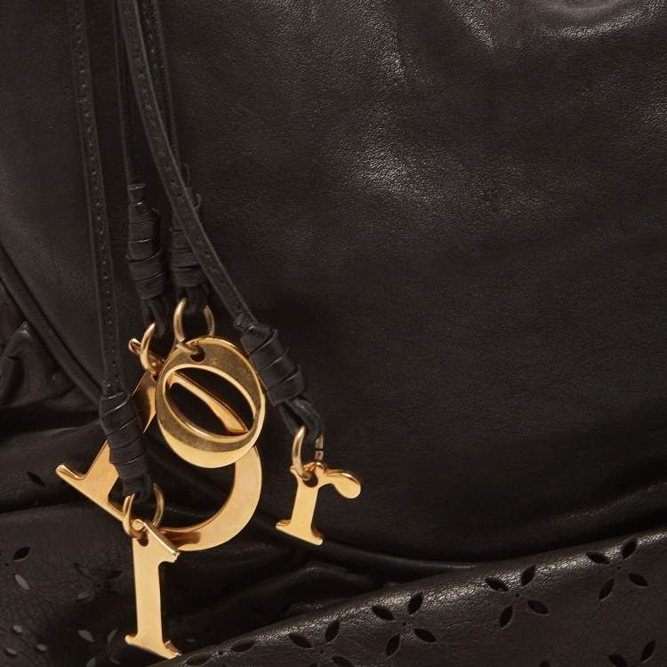 Pre Owned Dior Black Leather Small Gypsy Ruffle Hobo