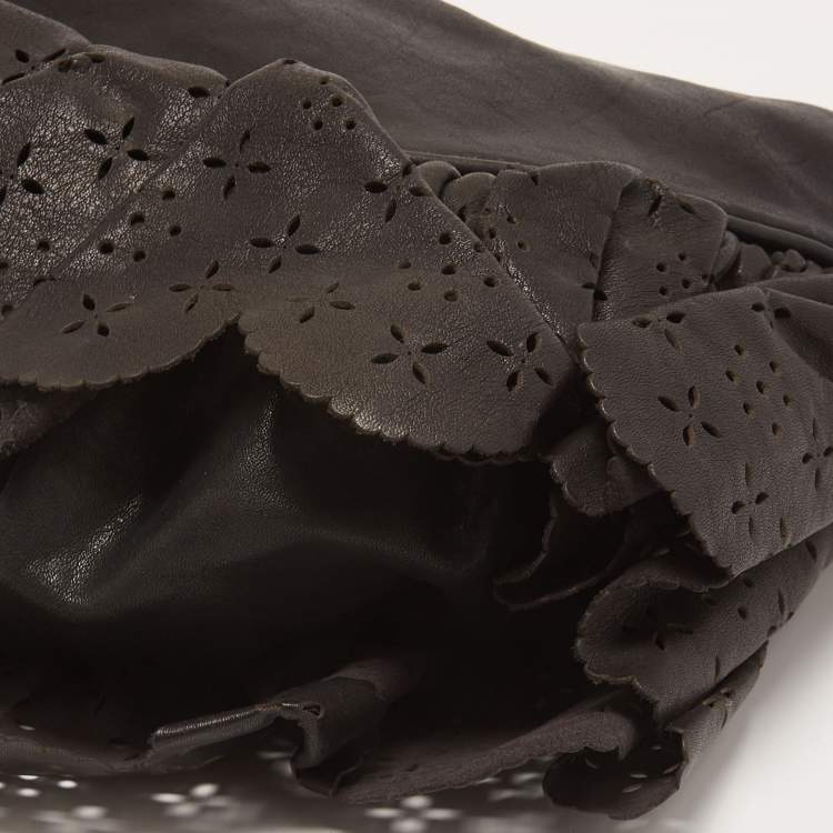 Pre Owned Dior Black Leather Small Gypsy Ruffle Hobo