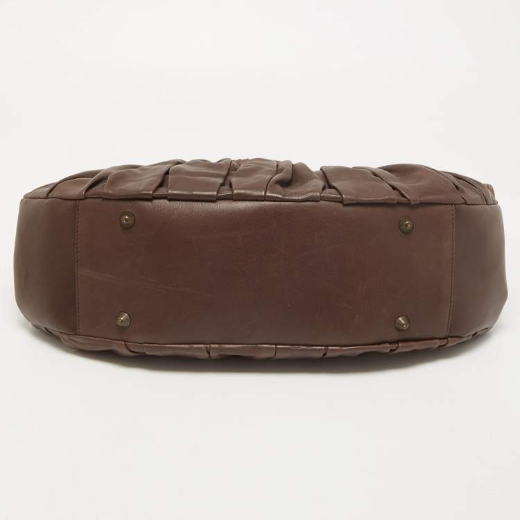 Pre Owned Dior Dark Brown Leather Medium Plisse Frame Bag