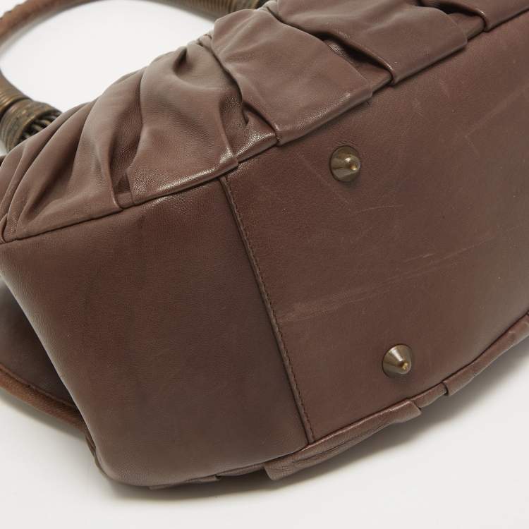 Pre Owned Dior Dark Brown Leather Medium Plisse Frame Bag