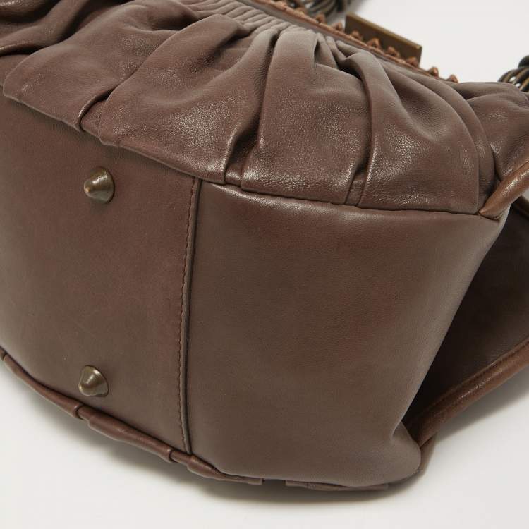 Pre Owned Dior Dark Brown Leather Medium Plisse Frame Bag