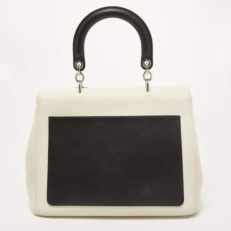 Pre Owned Dior White/Black Leather Large Be Dior Flap Top Handle Bag