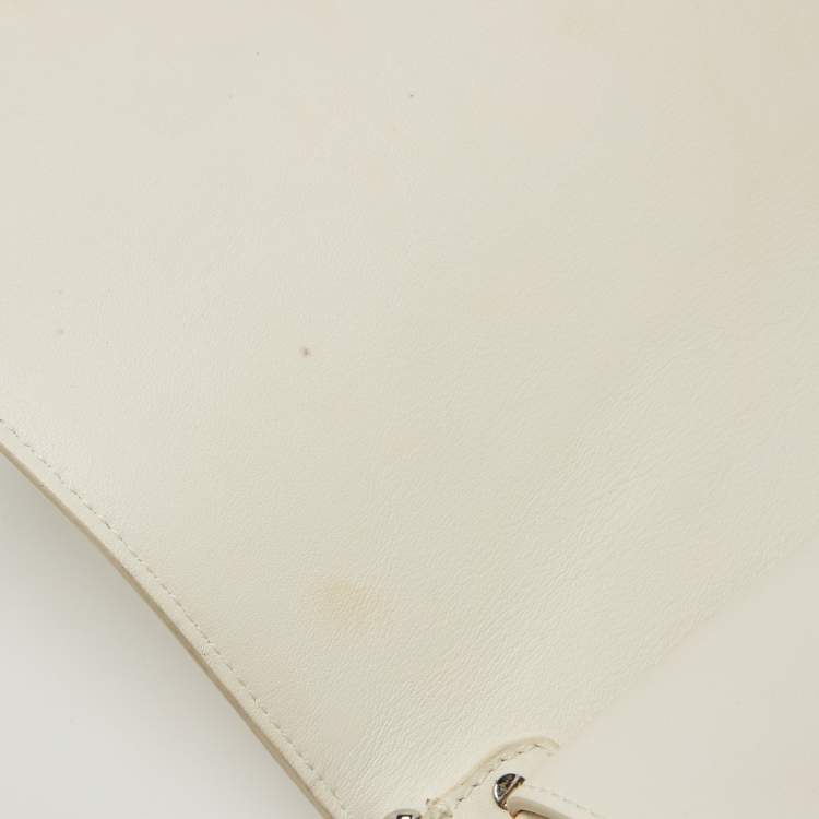 Pre Owned Dior White/Black Leather Large Be Dior Flap Top Handle Bag
