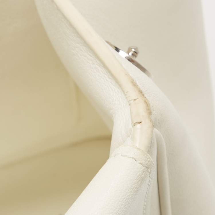 Pre Owned Dior White/Black Leather Large Be Dior Flap Top Handle Bag