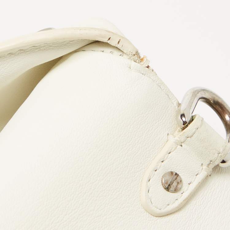 Pre Owned Dior White/Black Leather Large Be Dior Flap Top Handle Bag