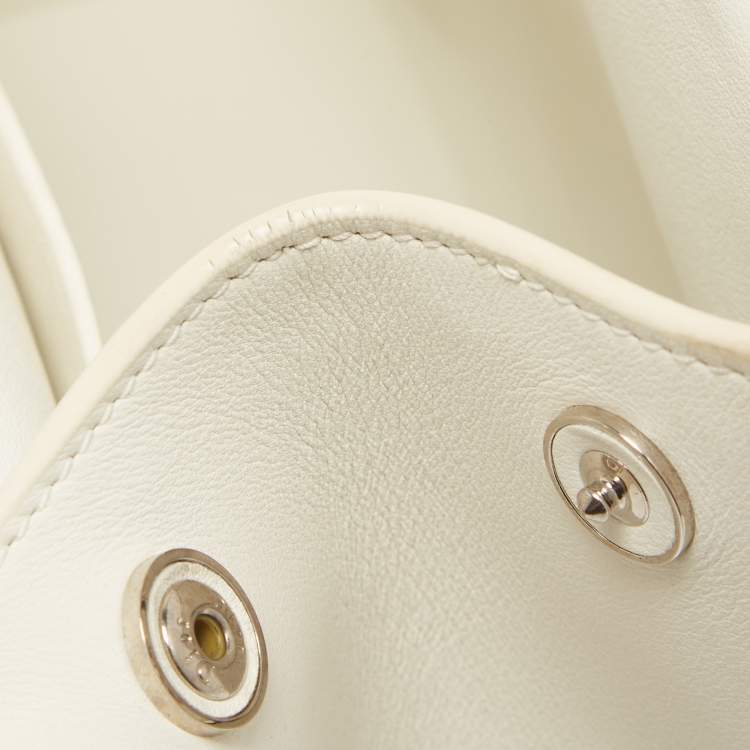 Pre Owned Dior White/Black Leather Large Be Dior Flap Top Handle Bag