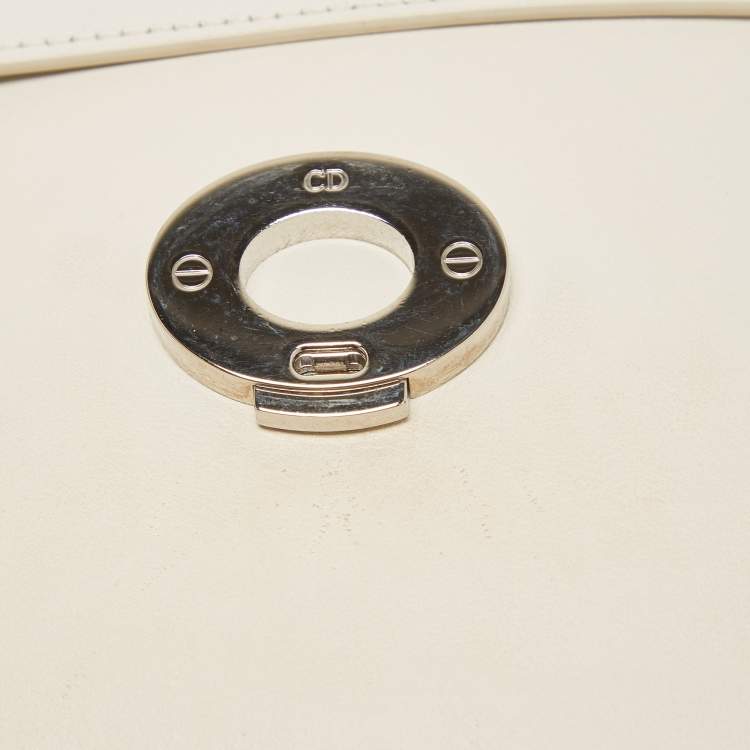 Pre Owned Dior White/Black Leather Large Be Dior Flap Top Handle Bag