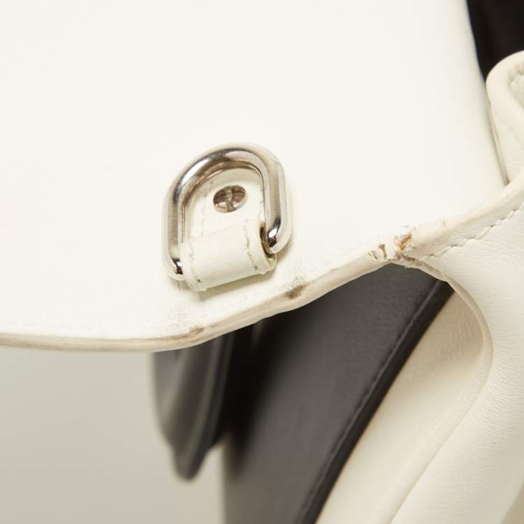 Pre Owned Dior White/Black Leather Large Be Dior Flap Top Handle Bag