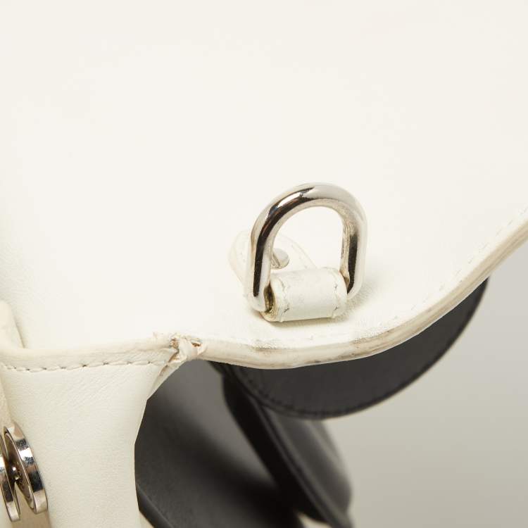 Pre Owned Dior White/Black Leather Large Be Dior Flap Top Handle Bag