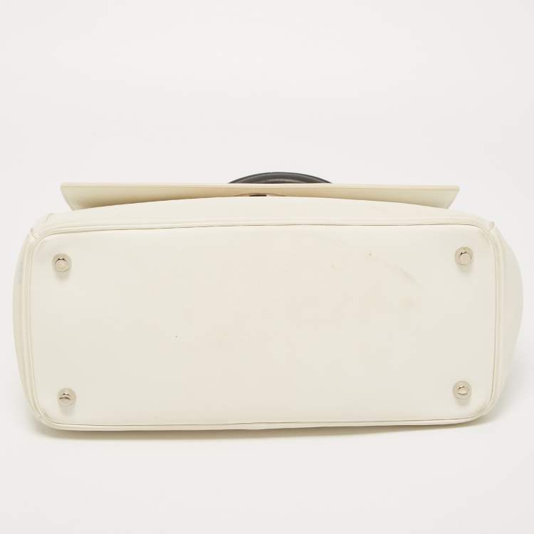 Pre Owned Dior White/Black Leather Large Be Dior Flap Top Handle Bag