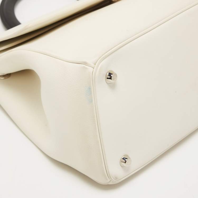 Pre Owned Dior White/Black Leather Large Be Dior Flap Top Handle Bag