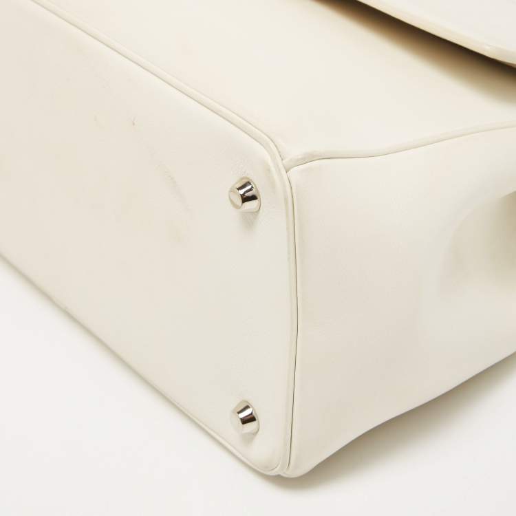 Pre Owned Dior White/Black Leather Large Be Dior Flap Top Handle Bag
