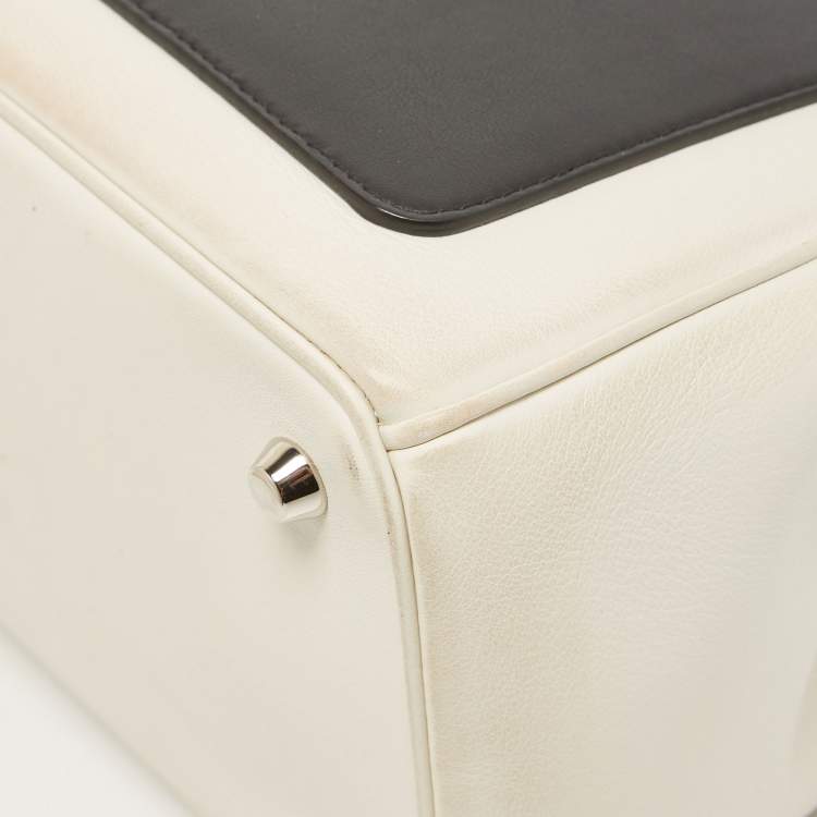 Pre Owned Dior White/Black Leather Large Be Dior Flap Top Handle Bag