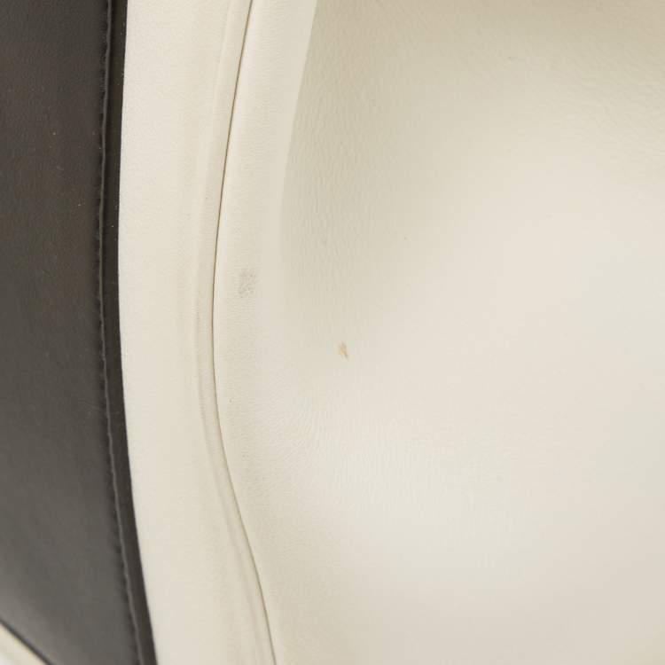 Pre Owned Dior White/Black Leather Large Be Dior Flap Top Handle Bag