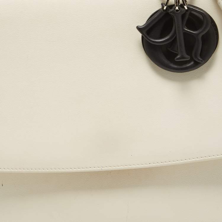 Pre Owned Dior White/Black Leather Large Be Dior Flap Top Handle Bag