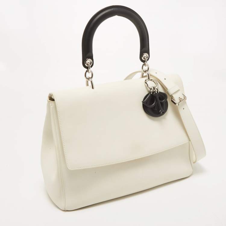 Pre Owned Dior White/Black Leather Large Be Dior Flap Top Handle Bag