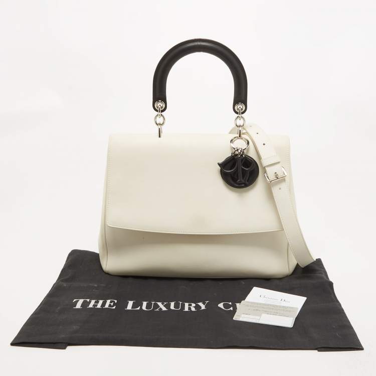 Pre Owned Dior White/Black Leather Large Be Dior Flap Top Handle Bag