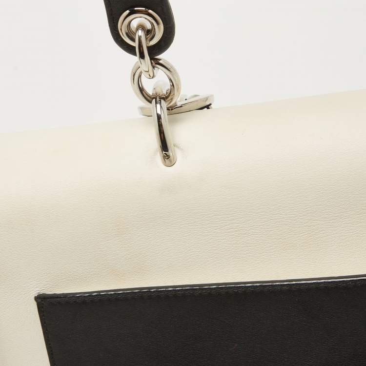 Pre Owned Dior White/Black Leather Large Be Dior Flap Top Handle Bag