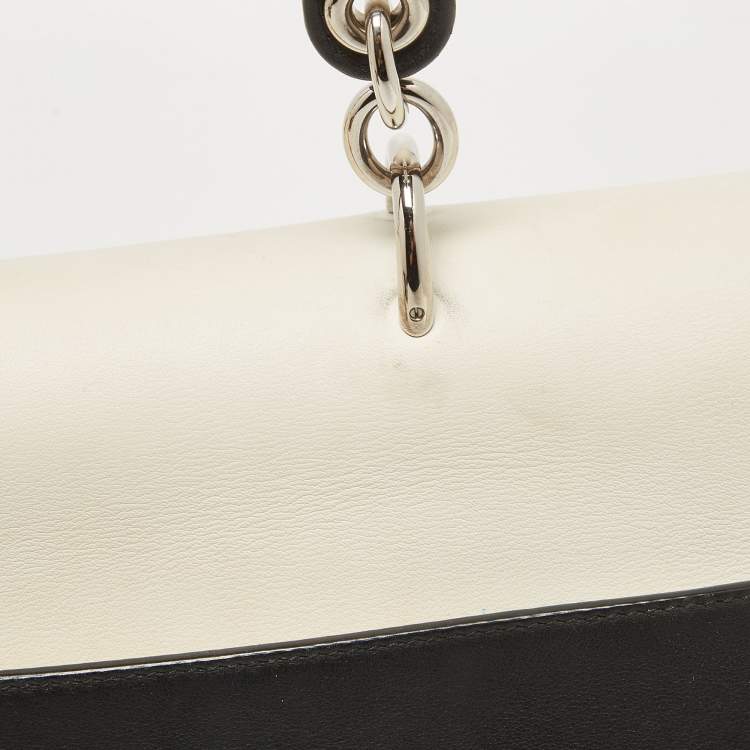 Pre Owned Dior White/Black Leather Large Be Dior Flap Top Handle Bag