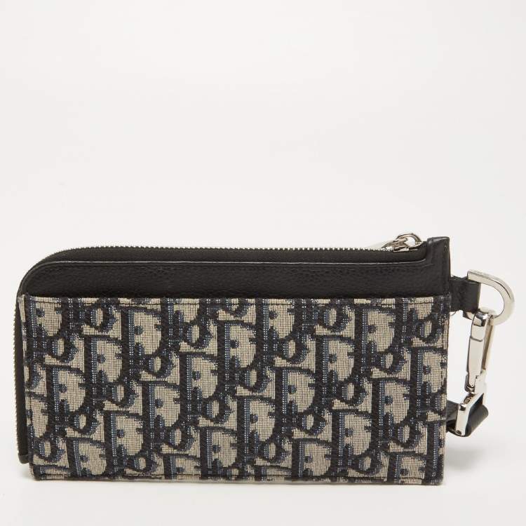 Pre Owned Dior Black Oblique Canvas and Leather Zip Wristlet Pouch