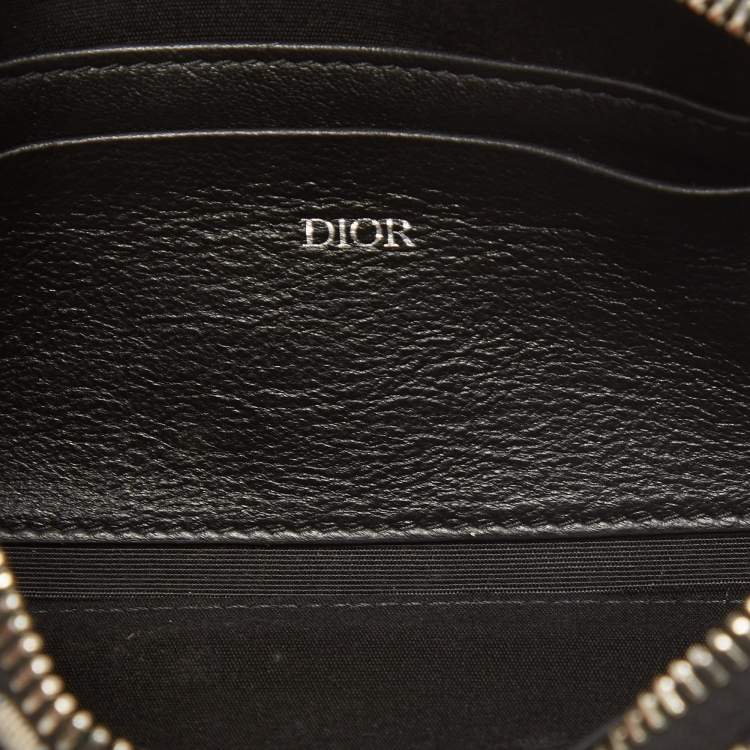 Pre Owned Dior Black Oblique Canvas and Leather Zip Wristlet Pouch