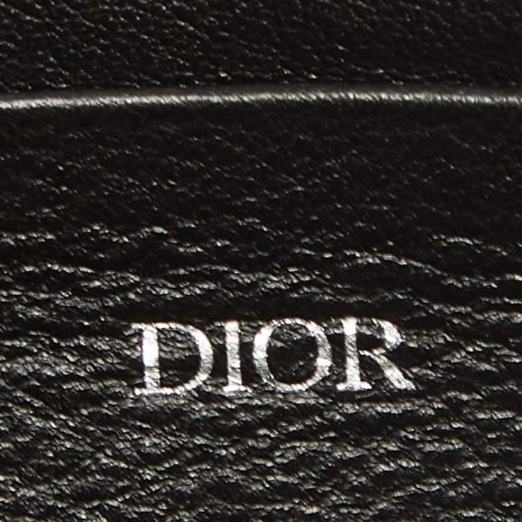 Pre Owned Dior Black Oblique Canvas and Leather Zip Wristlet Pouch