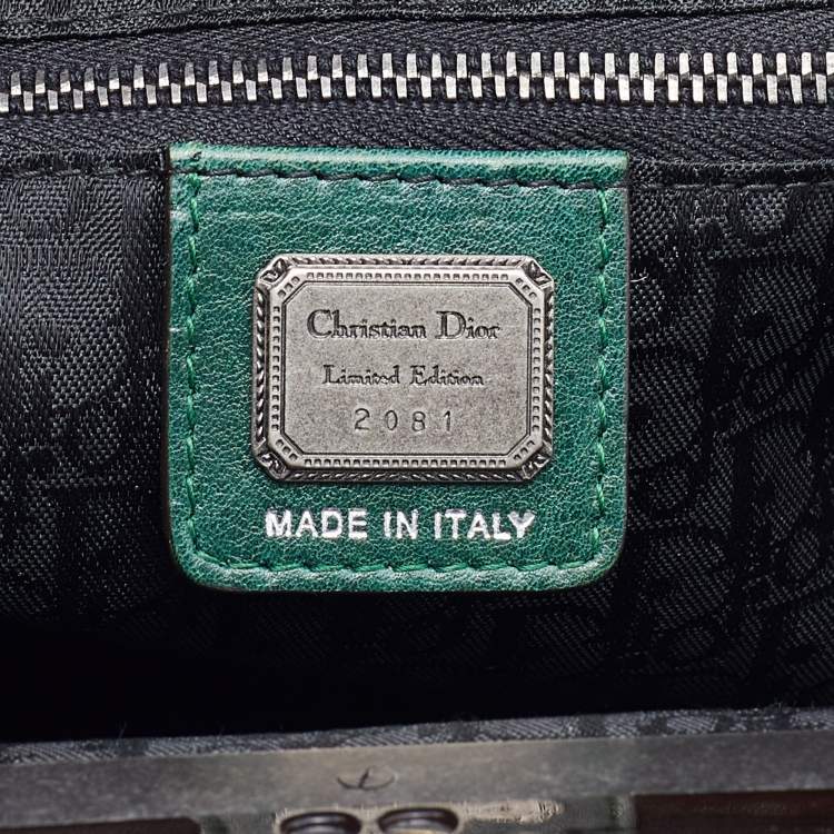 Pre Owned Dior Green Woven Leather Medium Limited Edition Samourai 1947 Frame Bag