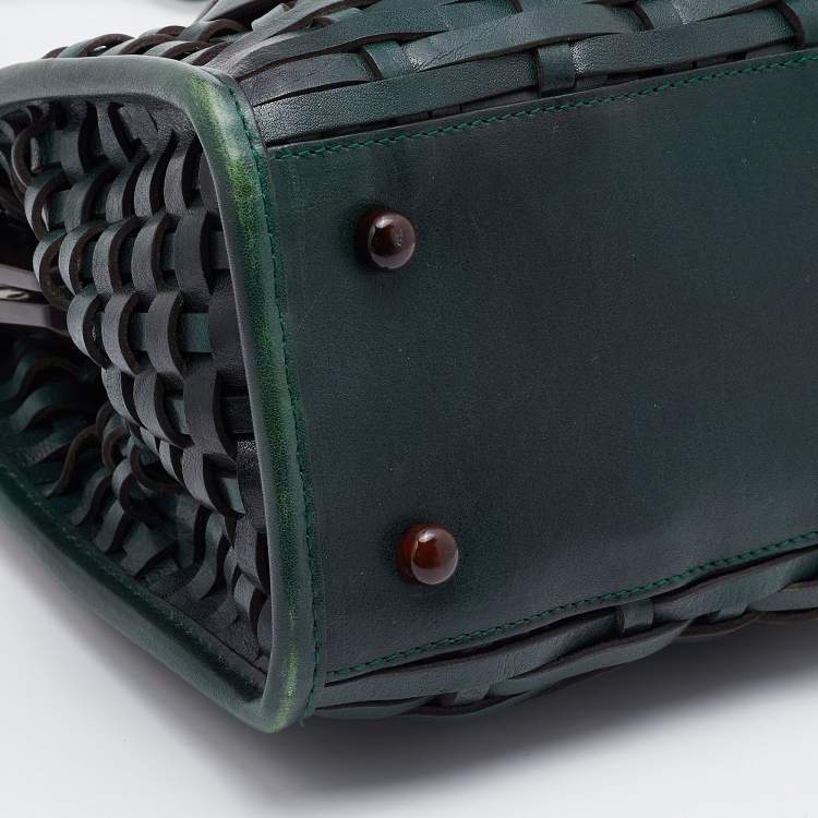 Pre Owned Dior Green Woven Leather Medium Limited Edition Samourai 1947 Frame Bag
