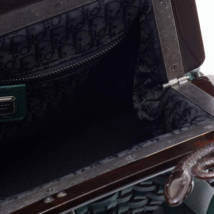 Pre Owned Dior Green Woven Leather Medium Limited Edition Samourai 1947 Frame Bag