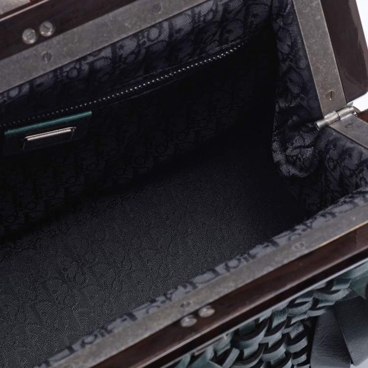 Pre Owned Dior Green Woven Leather Medium Limited Edition Samourai 1947 Frame Bag