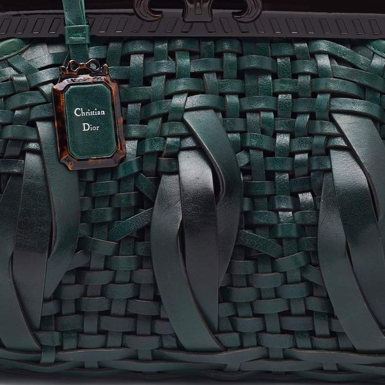 Pre Owned Dior Green Woven Leather Medium Limited Edition Samourai 1947 Frame Bag