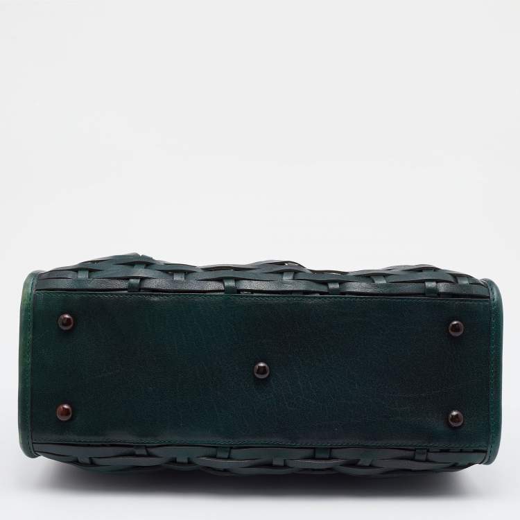 Pre Owned Dior Green Woven Leather Medium Limited Edition Samourai 1947 Frame Bag