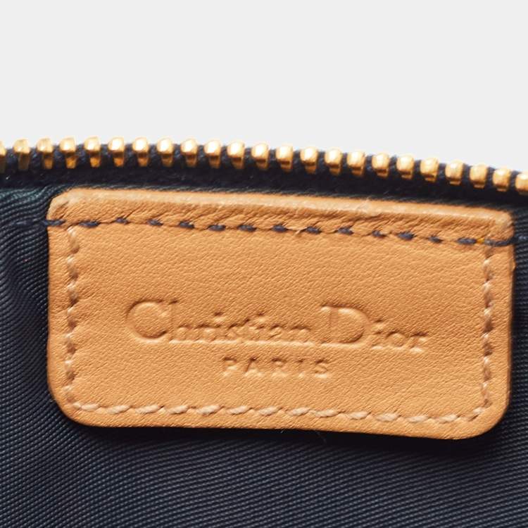 Pre Owned Dior Navy Blue/Beige Denim and Leather Saddle Pochette Bag